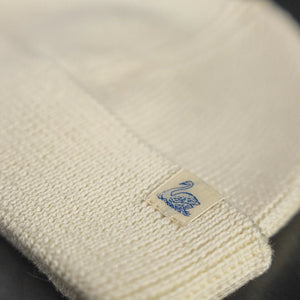Merz b Schwanen Merino Wool Beanie Nature detail label