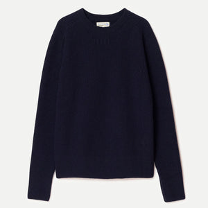 Merz b Schwanen Sturdy Ribbed Merino Wool Cashmere Raglan Sweater Dark Navy flat