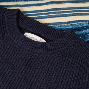 Merz b Schwanen Sturdy Ribbed Merino Wool Cashmere Raglan Sweater Dark Navy crew neck
