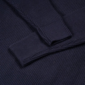 Merz b Schwanen Sturdy Ribbed Merino Wool Cashmere Raglan Sweater Dark Navy detail cuffs
