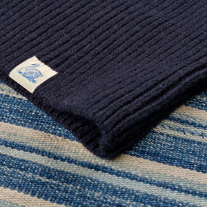 Merz b Schwanen Sturdy Ribbed Merino Wool Cashmere Raglan Sweater Dark Navy detail hem and label
