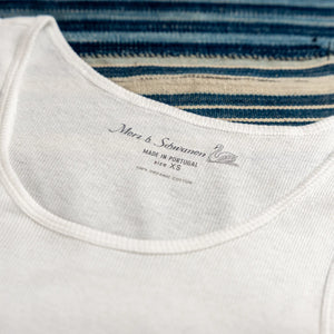 Merz b Schwanen Women 3oz Fine Ribbed TankTop White close neck print