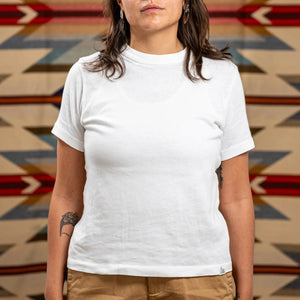 Merz b Schwanen Women 7oz Authentic TShirt White worn front