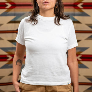 Merz b Schwanen Women 7oz Authentic TShirt White worn front
