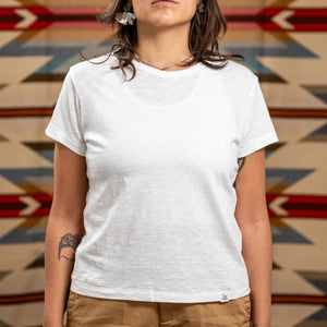 Merz b Schwanen Women 4oz Slub Pima Cotton TShirt White worn front