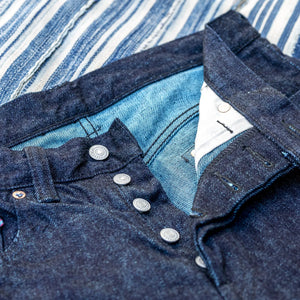 Momotaro 0605 IM 15oz Indigo Mint Selvedge Jeans Regular Tapered detail button fly