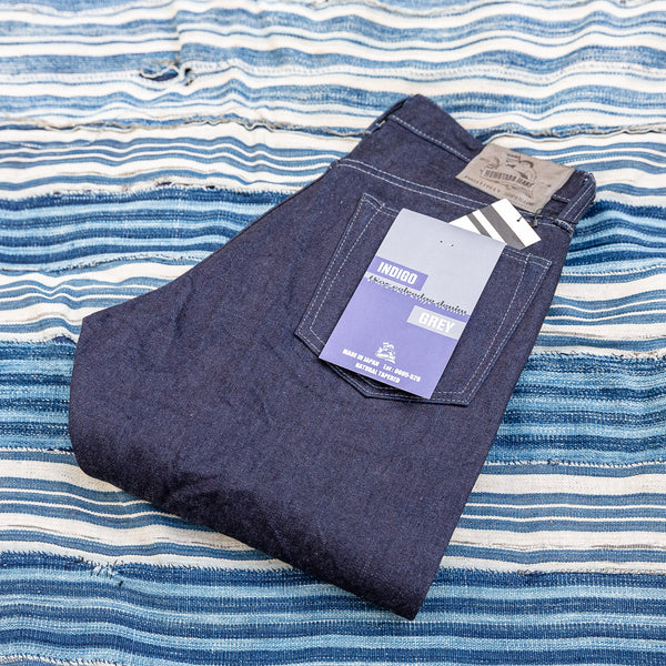 Momotaro 0605-52G 18oz Natural Tapered Jeans – Indigo x Grey