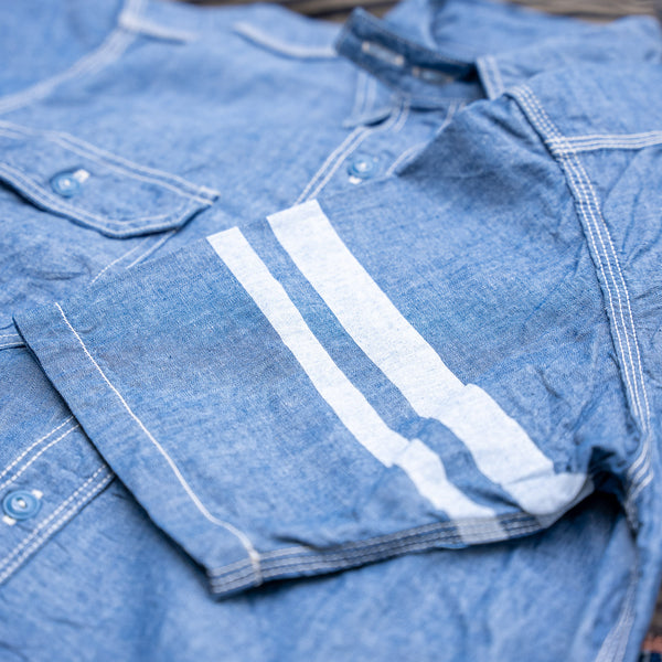 Momotaro Jeans 5oz Selvedge Chambray Summer Shirt – Indigo / Going to Battle