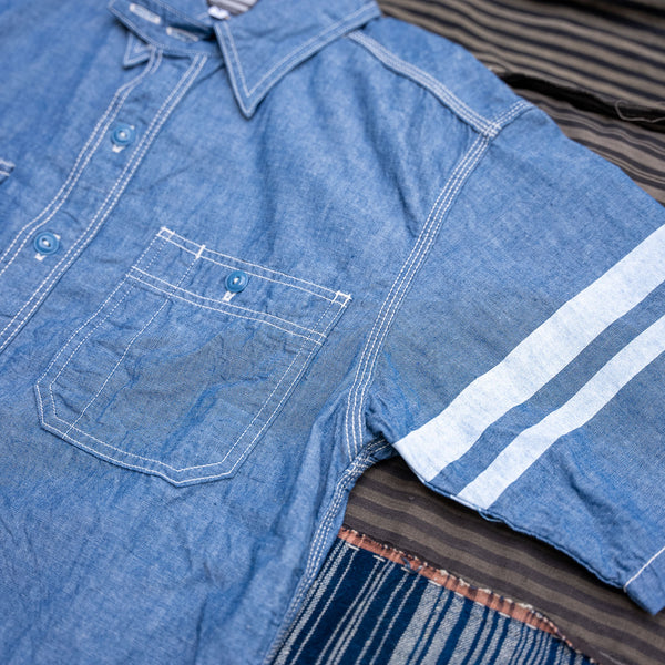 Momotaro Jeans 5oz Selvedge Chambray Summer Shirt – Indigo / Going to Battle