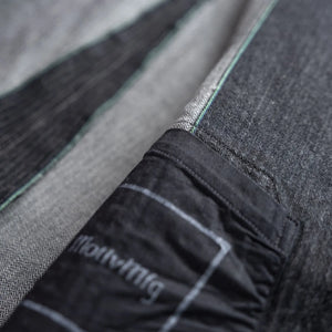 MotivMfg Peak Lapel Herringbone Denim Lounge Jacket Black detail second inner pocket