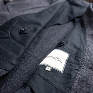 MotivMfg Silk Continental Sack Jacket Salt and Pepper Anthracite close up lining