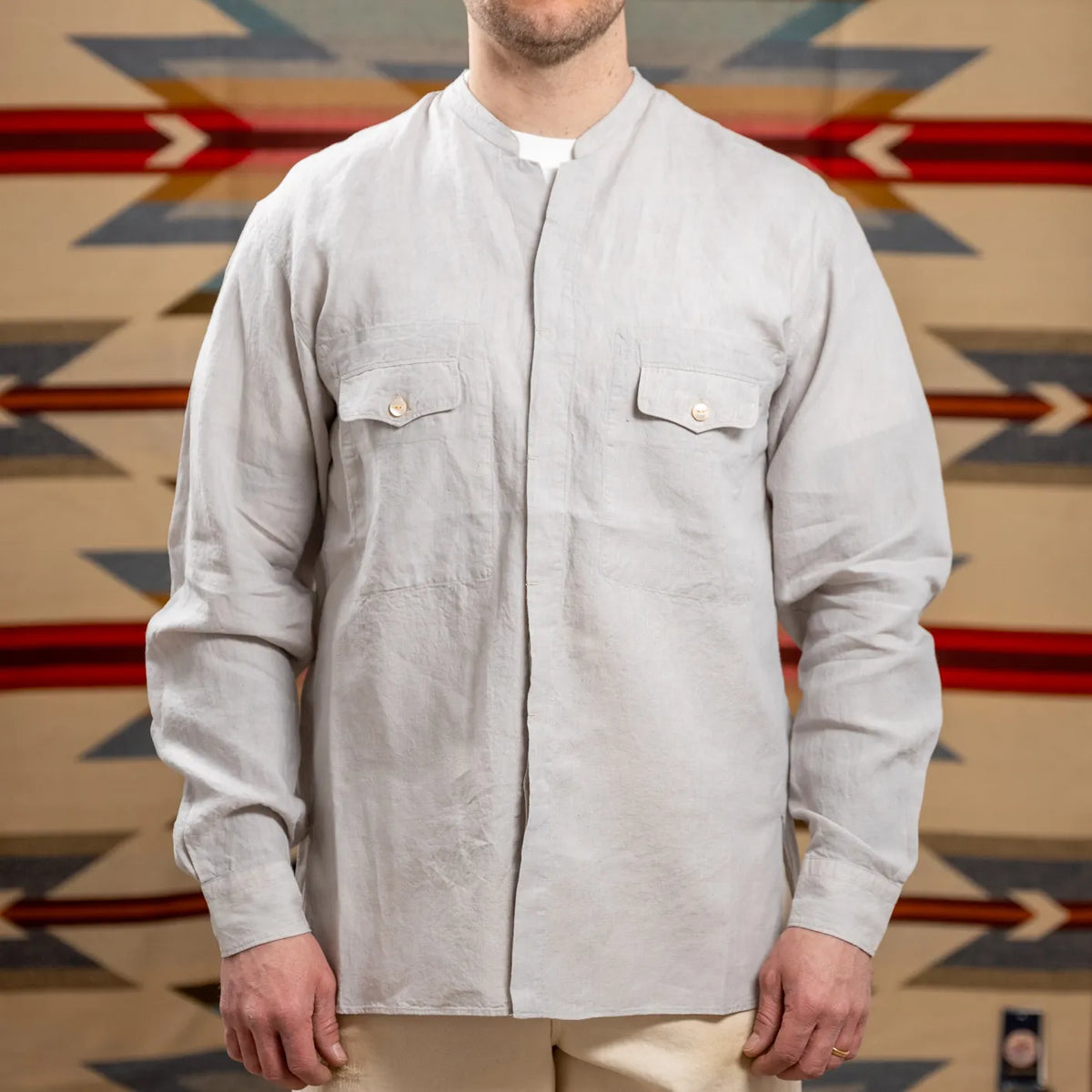MotivMfg Linen Mikhail Shirt Light Grey Chambray