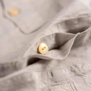 MotivMfg Superfine Linen Broadcloth Mikhail Shirt Light Grey Chambray close up button