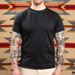 MotivMfg Supima Cotton Silk Shuttle TShirt Black worn front
