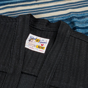 Naked and Famous 12 ounce Sugiaya Dobby Herringbone Kimono Black Sugiaya close up collar