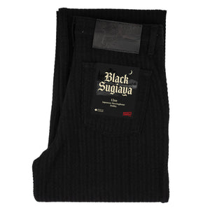 Naked and Famous 12 ounce Sugiaya Dobby Herringbone Pleated Trouser Black Sugiaya Relaxed Straight folded