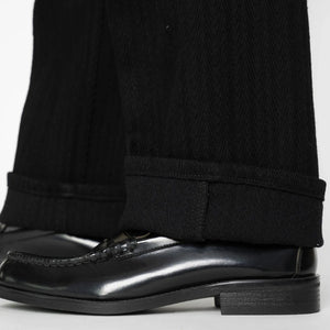 Naked and Famous 12 ounce Sugiaya Dobby Herringbone Pleated Trouser Black Sugiaya Relaxed Straight detail hem