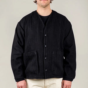 Naked and Famous 12 ounce Sugiaya Dobby Herringbone Wise Guy Shirt Black Sugiaya worn front