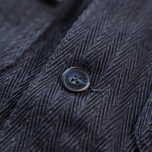Naked And Famous 12oz Sugiaya Herringbone Chore Coat Indigo Dyed detail button