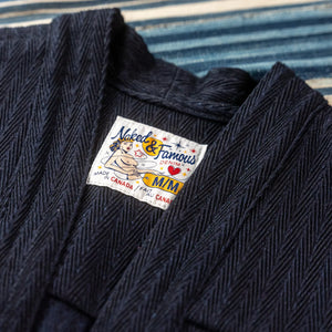 Naked & Famous 12oz Sugiaya Herringbone Kimono Indigo Dyed close up label