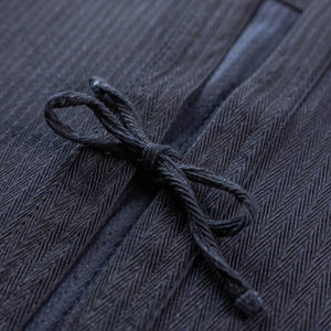 Naked & Famous 12oz Sugiaya Herringbone Kimono Indigo Dyed close up tie closure