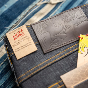 Naked and Famous 14oz Left Hand Twill Selvedge Jeans True Guy Regular Straight detail leather patch