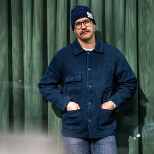 Naked And Famous 9oz Yagasuri Jacquard Chore Coat Indigo Dyed