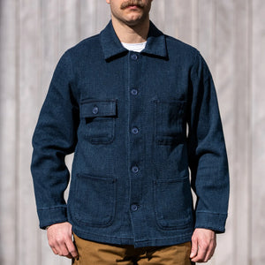 Naked And Famous 9oz Yagasuri Jacquard Chore Coat Indigo Dyed