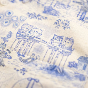 Naked And Famous Cats Linen Easy Shirt Natural With Blue Print
