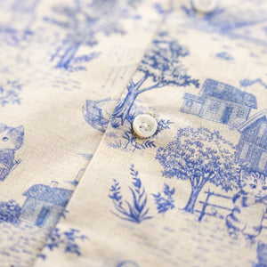 Naked And Famous Cats Linen Easy Shirt Natural With Blue Print