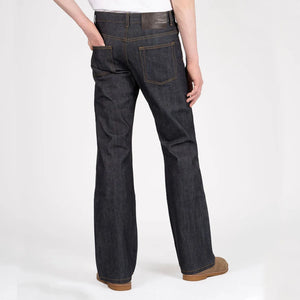 Naked and Famous 13 ounce Left Hand Twill Selvedge Jeans Groovy Guy Bootcut worn backside