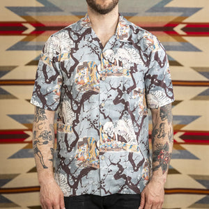 Naked And Famous Skeletons Aloha Shirt Pale Blue