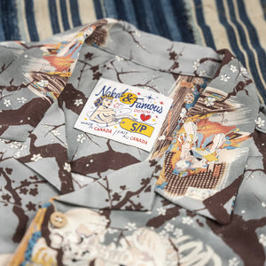 Naked And Famous Skeletons Aloha Shirt Pale Blue