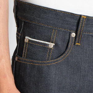 Naked and Famous 13 ounce Left Hand Twill Selvedge Jeans Strong Guy Wide Straight detail coin pocket
