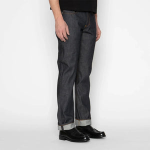 Naked and Famous 12 ounce Dia de los Muertos Selvedge Jeans Weird Guy Regular Tapered worn half profile