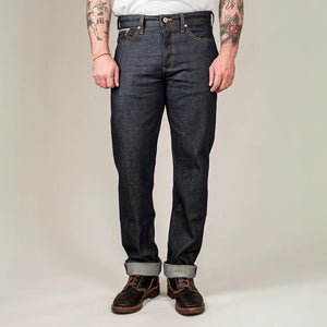 Naked and Famous 12 ounce Dia de los Muertos Selvedge Jeans Weird Guy Regular Tapered worn front