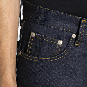 Naked and Famous 22 ounce Elephant 2 Reborn Selvedge Jeans Weird Guy Regular Tapered close up coin pocket