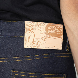 Naked and Famous 22 ounce Elephant 2 Reborn Selvedge Jeans Weird Guy Regular Tapered detail leather patch