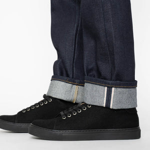 Naked and Famous 22 ounce Elephant 2 Reborn Selvedge Jeans Weird Guy Regular Tapered close up hem
