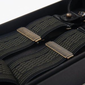 Tailor Orgueil 2 Way Military Suspenders Black Olive close up