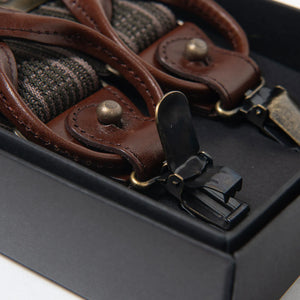 Tailor Orgueil 2 Way Military Suspenders Brown Olive close up clips