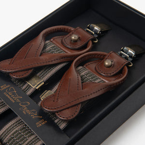 Tailor Orgueil 2 Way Military Suspenders Brown Olive close up