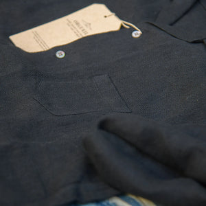 Orgueil OR-5092 Herringbone Linen Open Collar Shirt - Black