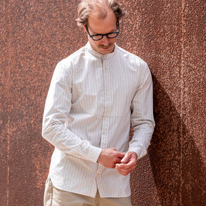 Orgueil Simple Stripe Band Collar Shirt – OR-5089B / White