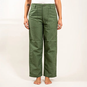 OrSlow Women US Army Fatigue Pants Olive Cropped worn front