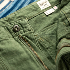 OrSlow Women US Army Fatigue Pants Olive Cropped detail zip fly