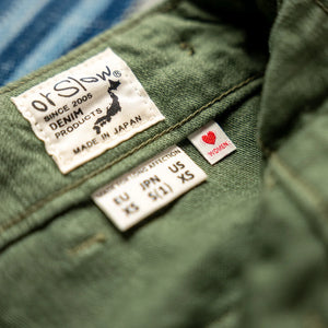 OrSlow Women US Army Fatigue Pants Olive Cropped close up woven label
