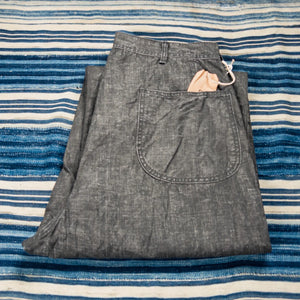 OrSlow 513 40s U S Navy Sumi Coated Linen Utility Trousers Black Wide Straight folded