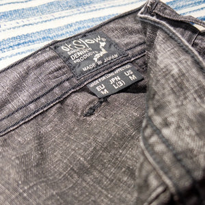 OrSlow 513 40s U S Navy Sumi Coated Linen Utility Trousers Black Wide Straight close up woven label