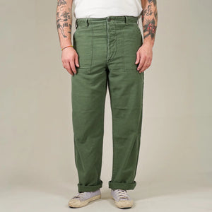 OrSlow 5002 9 ounce US Army Washed Fatigue Pants Used Green worn front
